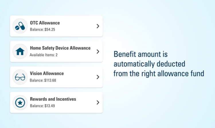 Screenshot depicting examples of available benefits and allowances