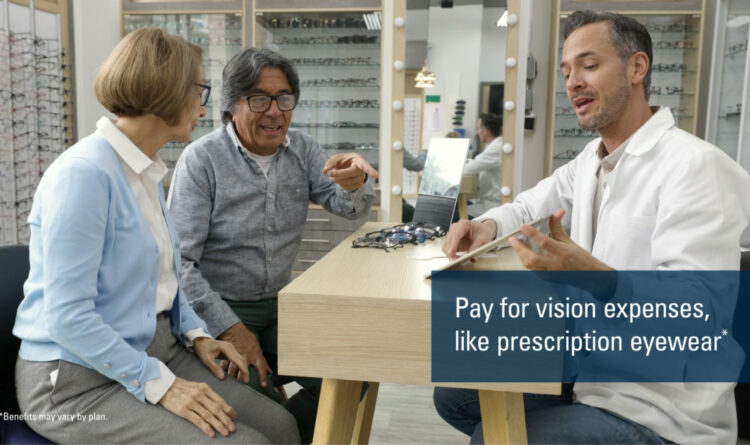 Image of healthcare worker helping a patient choose glasses. Copy reads 