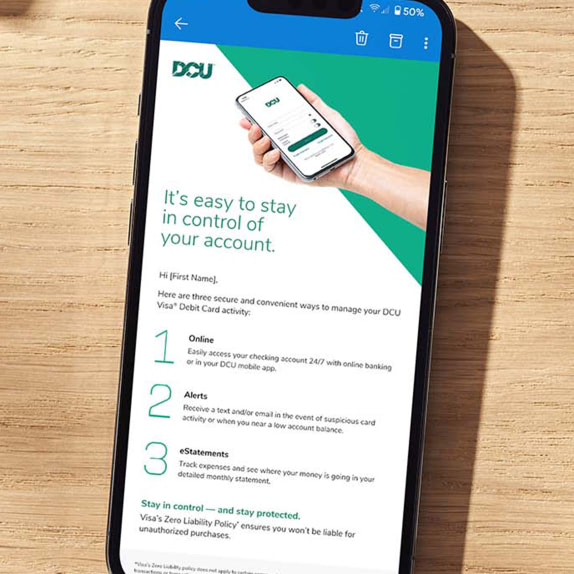 DCU email shown on mobile phone