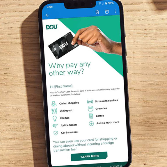 DCU email shown on mobile phone